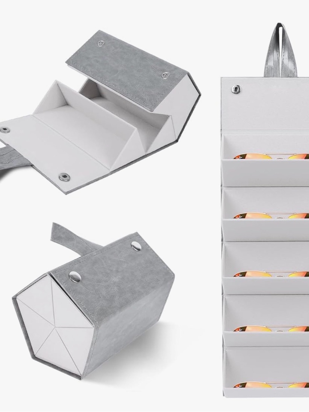 Portable Gray Sunglass Organizer Case - Foldable Eyewear Storage